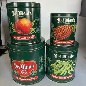 Vintage Del Monte Nesting Tin Canister Set of 4 - Retro Kitchen Decor Stackable